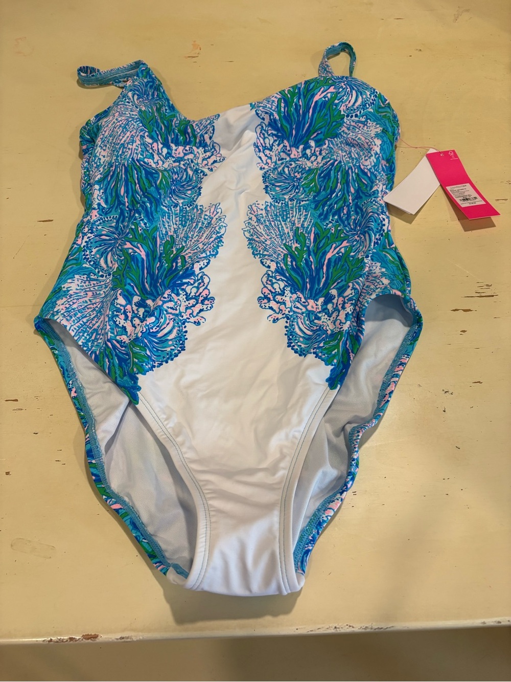 Lilly Pulitzer White One-Piece Swimsuit with Blue & Green Print